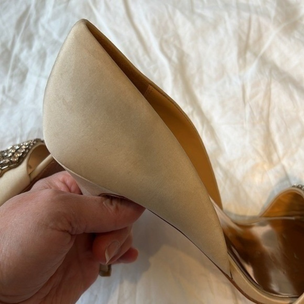 Badgley Mischka Rhinestone Silk Peeptoe Shoes Heels Open Toe Summer Blush 8.5 - Picture 13 of 16